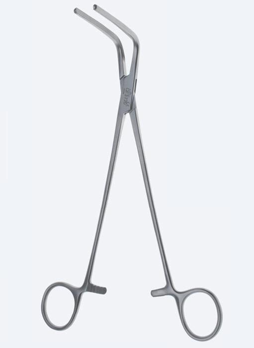 Зажими, хірургічні, для бронхів, вигнуті на 86°, довжина щелепи 60 мм, загальна довжина 230 мм, 9 1/8". Бренд - Asanus Medizintechnik Gmb, Німеччина